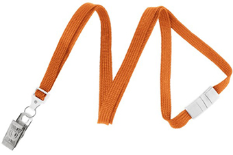 BRADY PEOPLE ID, LANYARD STANDARD, ORANGE, 3/8INCH FLAT WOVEN, BREAK-AWAY LANYARD W/NICKEL PLATED STEEL BULLDOG CLIP, QTY. 100